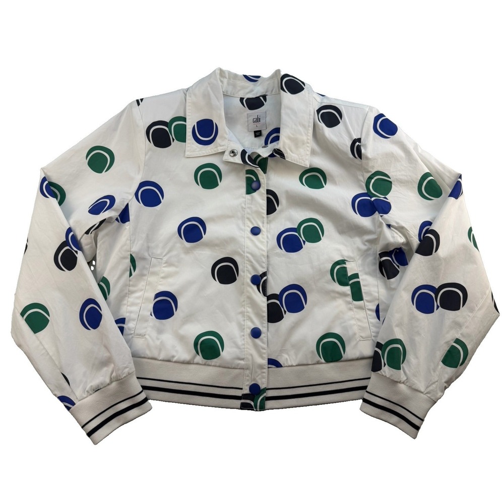 Cabi Rally Jacket Large White Tennis Print Bomber Courtside Spring 2026 #6952